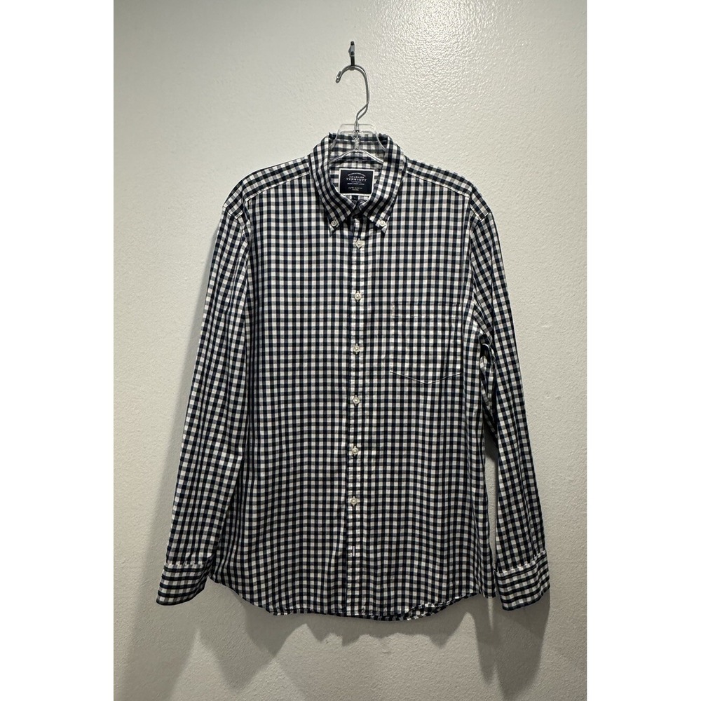 Charles Tyrwhitt Large Navy White Gingham Check Extra Slim Fit Shirt Non‎ Iron